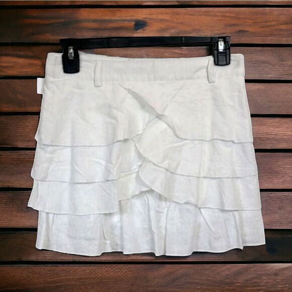 Wet Seal White Linen Tiered Ruffle Mini Skirt Layered Casual Campus vintage Y2K - Picture 1 of 8